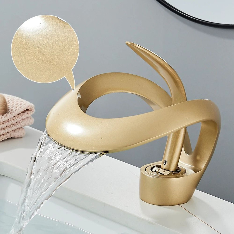 Solid Brass Waterfall Basin Faucet With Single Handle Mixer 8