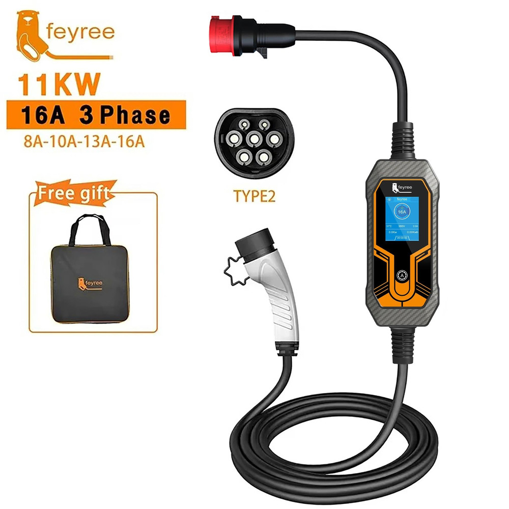 Feyree EV Portable Charger 11KW Type 2 Cable With 5M Cord 7