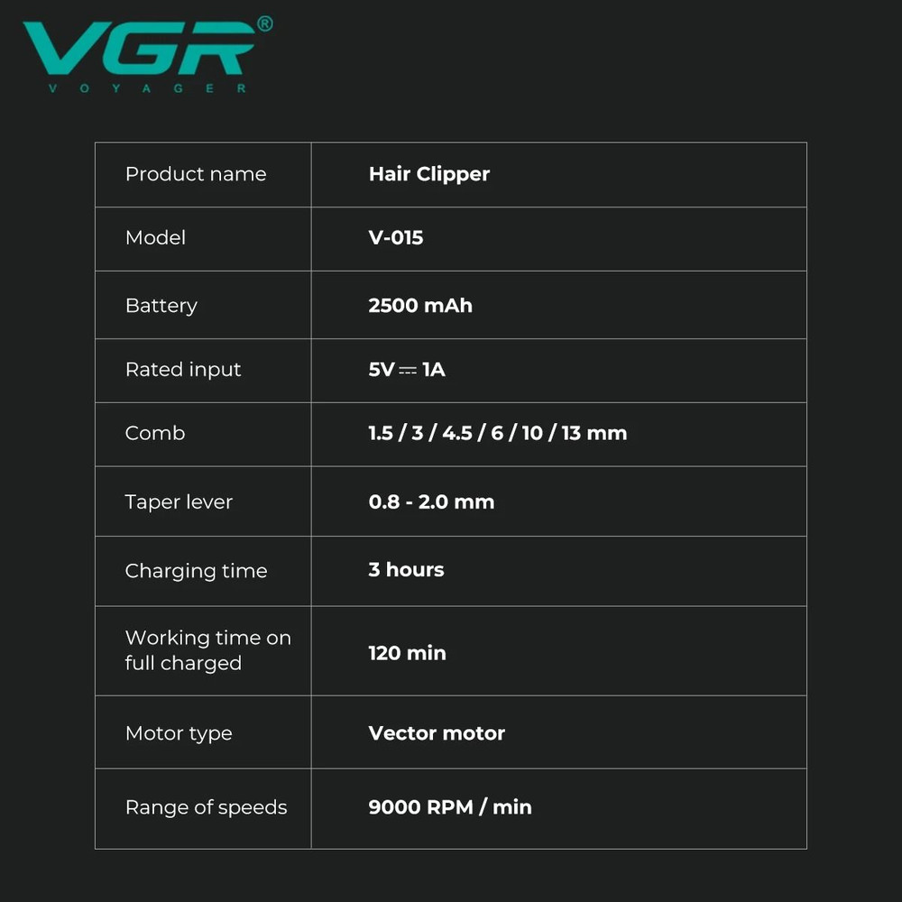 VGR V 015 Professional Hair Trimmer 9000 RPM Vector Motor 3
