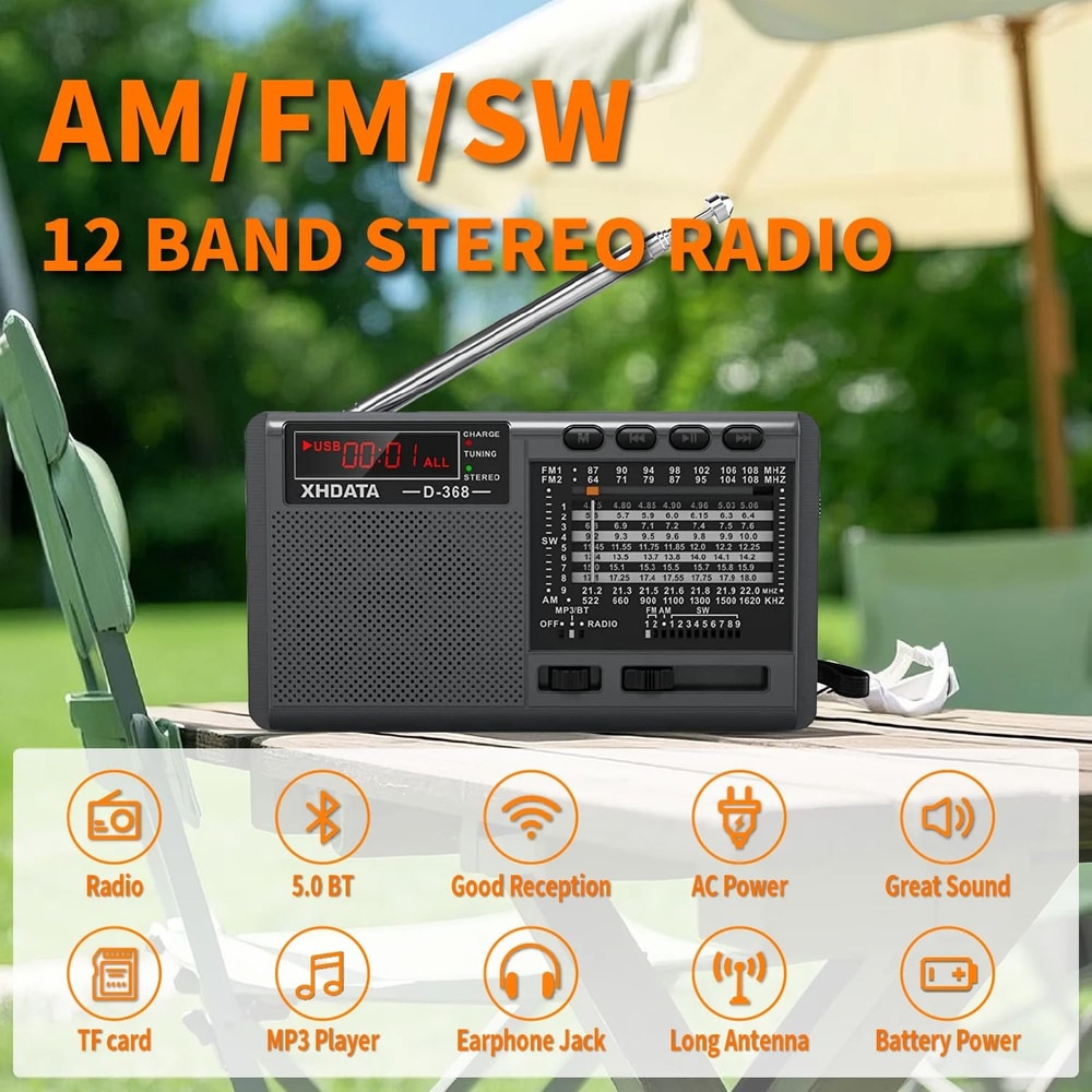 XHDATA D 368 Portable AM FM SW Radio With Bluetooth And MP3 Player 0