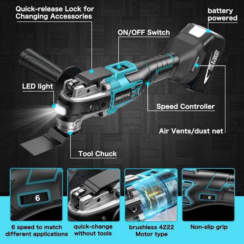 Cordless Oscillating Multi Tool With Six Speed Settings Compatible With 18V Lithium Ion Battery 1