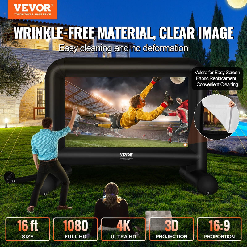 VEVOR Inflatable Movie Screen 14 FT And 16 FT Outdoor Projector Screen With Blower For Backyard And 1