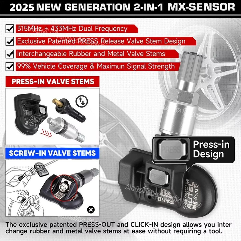 Autel 2 In 1 TPMS Universal MX Sensor 315MHz 433MHz Programmable Automotive Tool 4 Piece Set 1