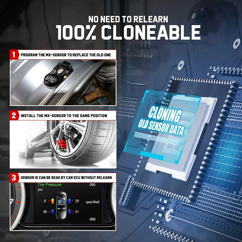 Autel 2 In 1 TPMS Universal MX Sensor 315MHz 433MHz Programmable Automotive Tool 4 Piece Set 3