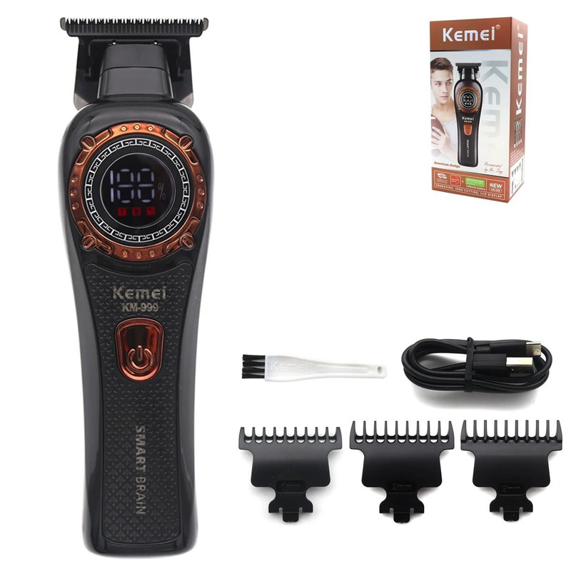 Kemei KM 999 Cordless Hair Trimmer With DLC T Blade Zero Gapped Design And LED Display 14