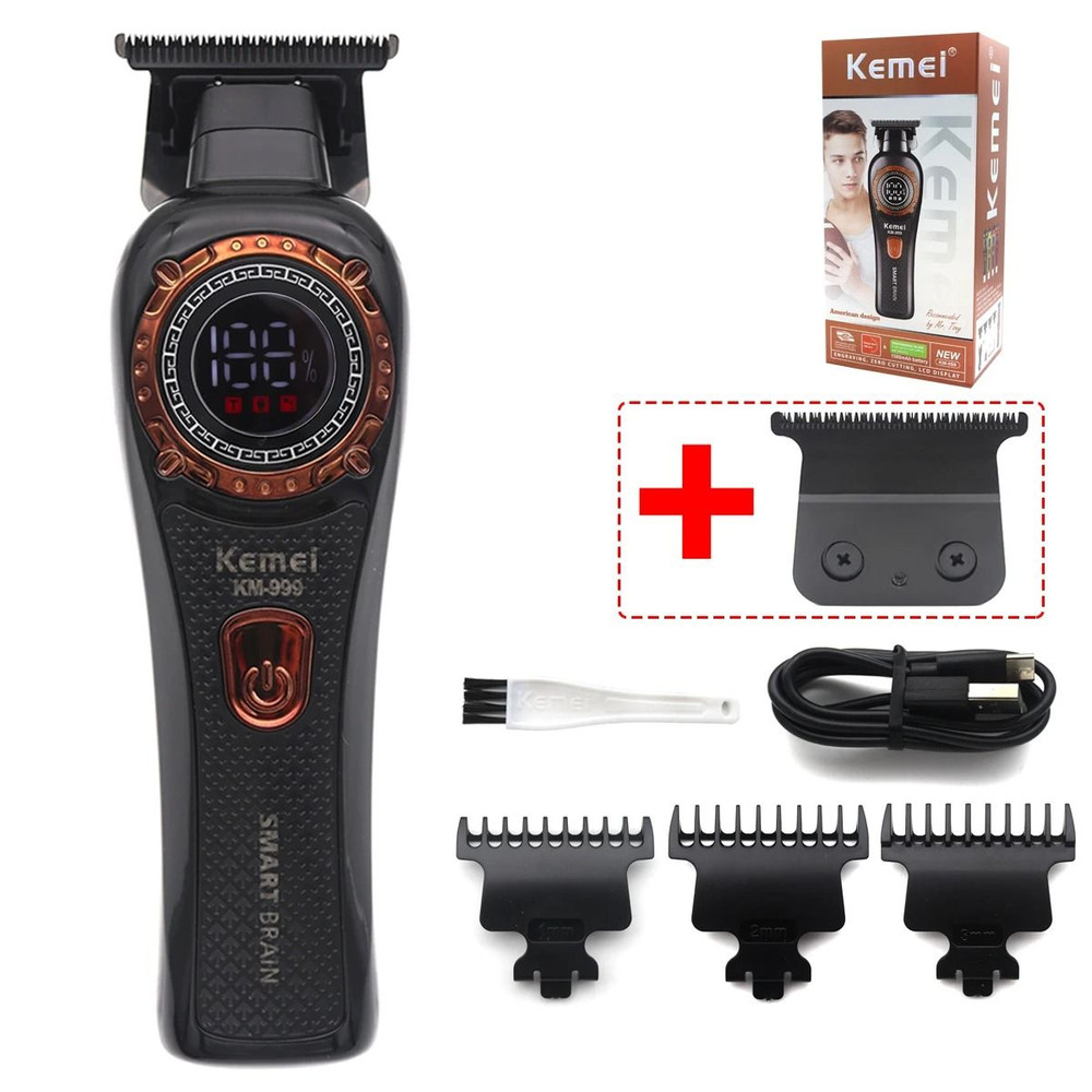 Kemei KM 999 Cordless Hair Trimmer With DLC T Blade Zero Gapped Design And LED Display 15