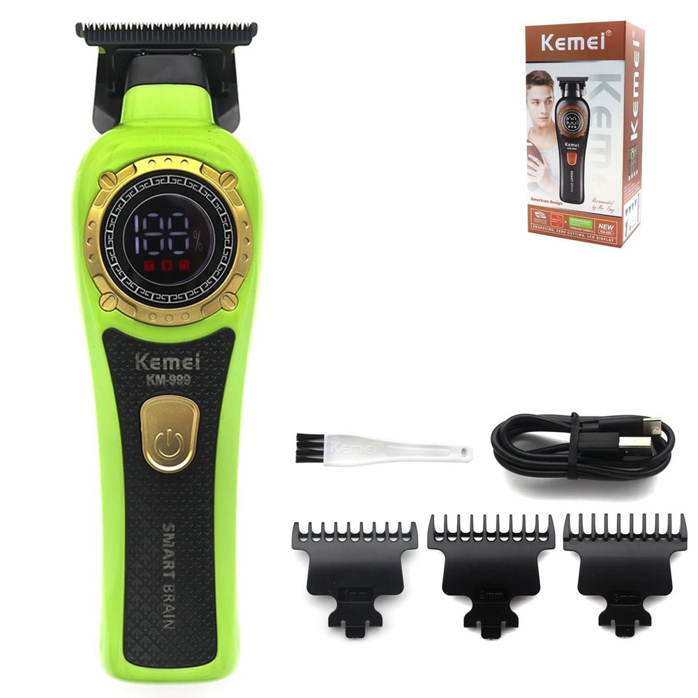 Kemei KM 999 Cordless Hair Trimmer With DLC T Blade Zero Gapped Design And LED Display 16