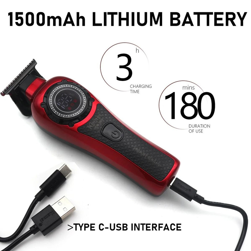 Kemei KM 999 Cordless Hair Trimmer With DLC T Blade Zero Gapped Design And LED Display 3