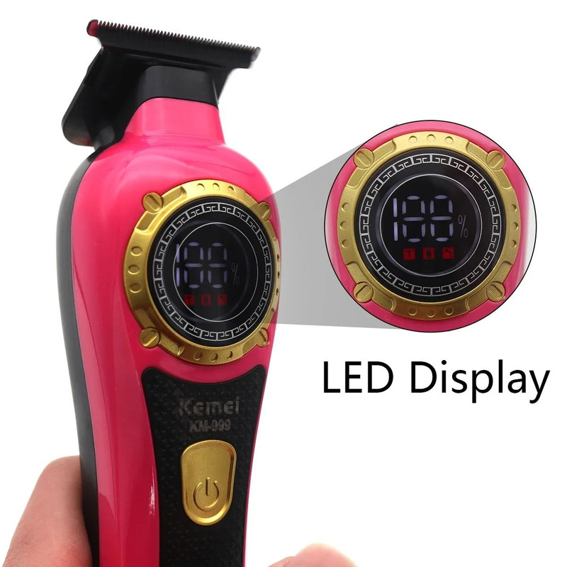 Kemei KM 999 Cordless Hair Trimmer With DLC T Blade Zero Gapped Design And LED Display 4