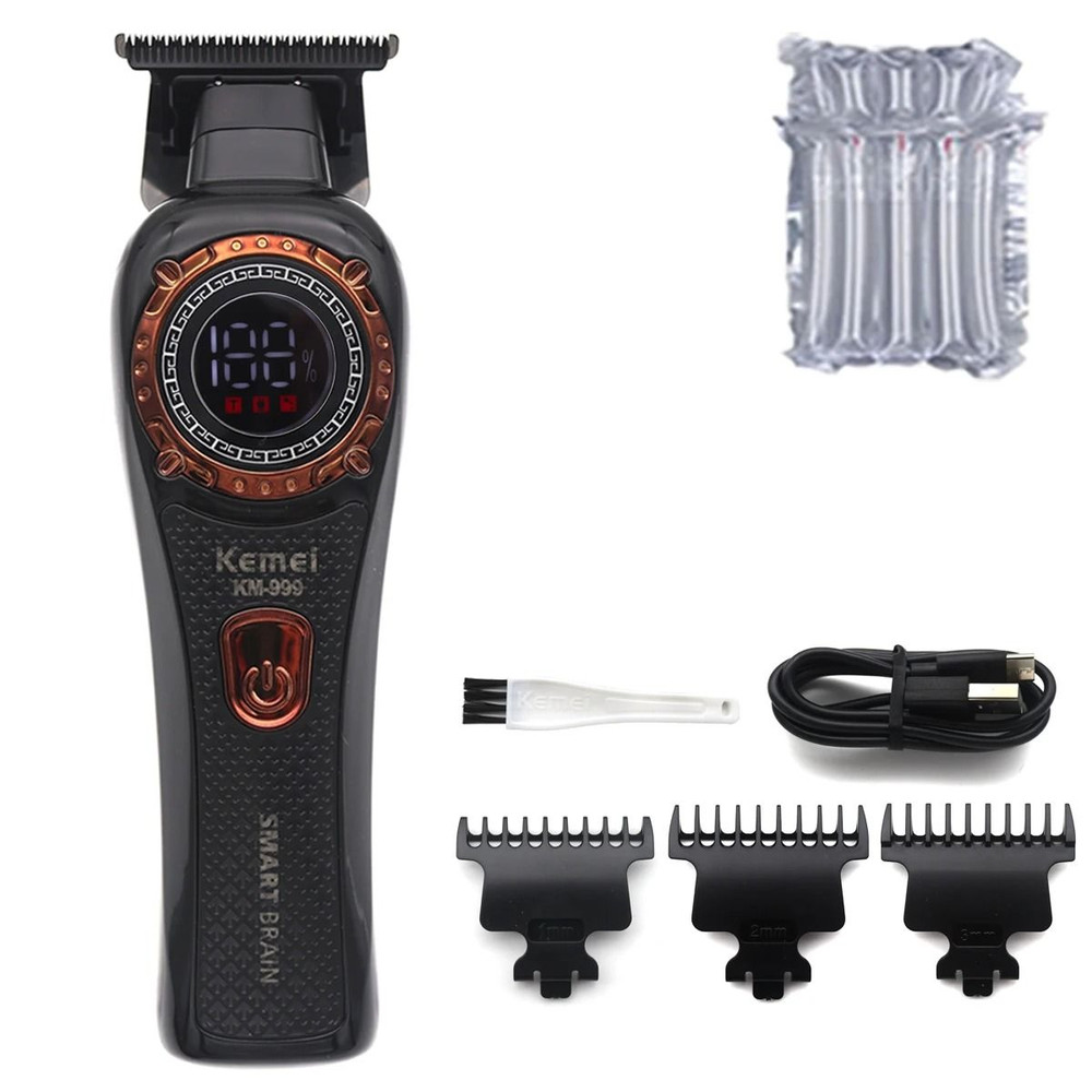 Kemei KM 999 Cordless Hair Trimmer With DLC T Blade Zero Gapped Design And LED Display 6