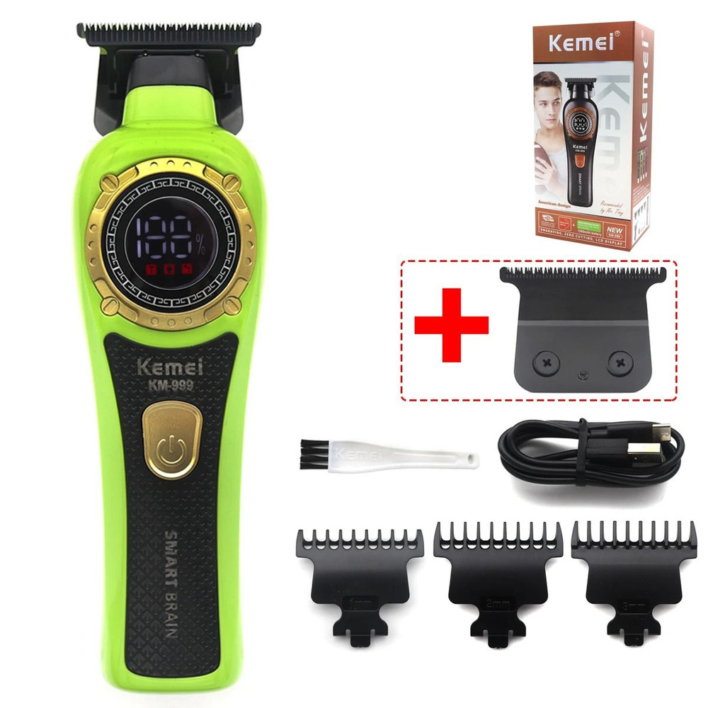 Kemei KM 999 Cordless Hair Trimmer With DLC T Blade Zero Gapped Design And LED Display 17