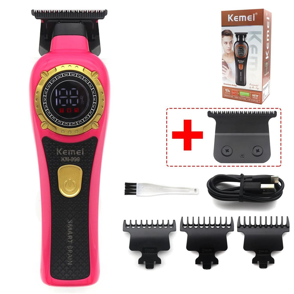 Kemei KM 999 Cordless Hair Trimmer With DLC T Blade Zero Gapped Design And LED Display 19