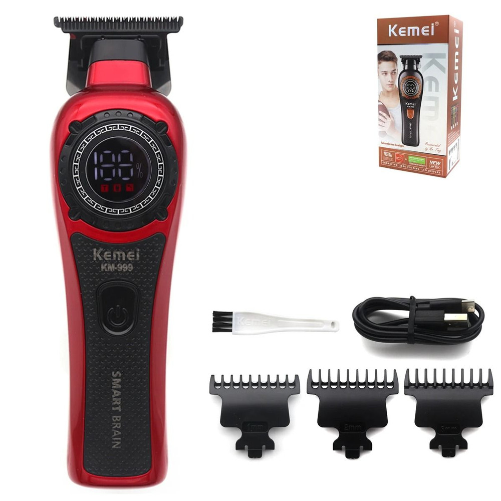 Kemei KM 999 Cordless Hair Trimmer With DLC T Blade Zero Gapped Design And LED Display 20