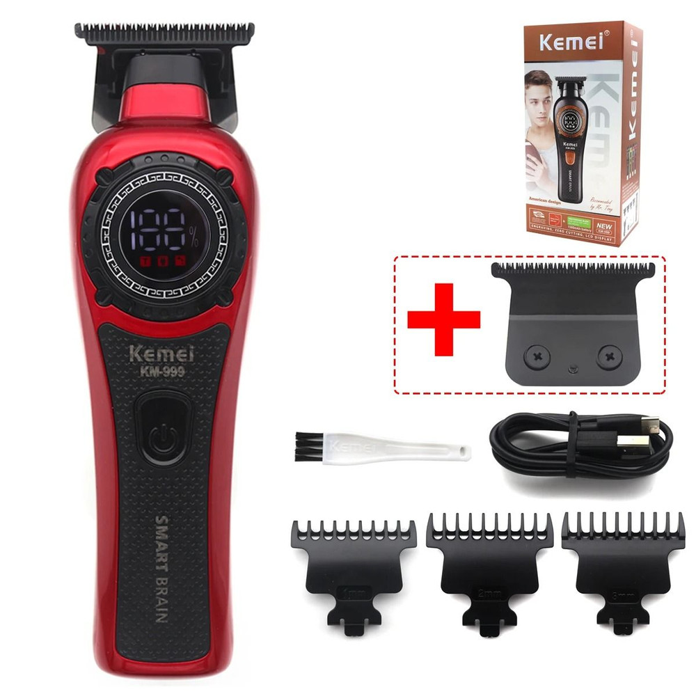 Kemei KM 999 Cordless Hair Trimmer With DLC T Blade Zero Gapped Design And LED Display 21