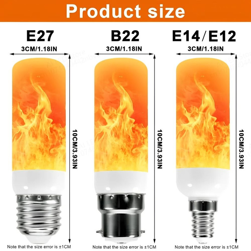 LED Flame Effect Bulb E14 E27 B22 Base Flickering Flame Lamp Light 0