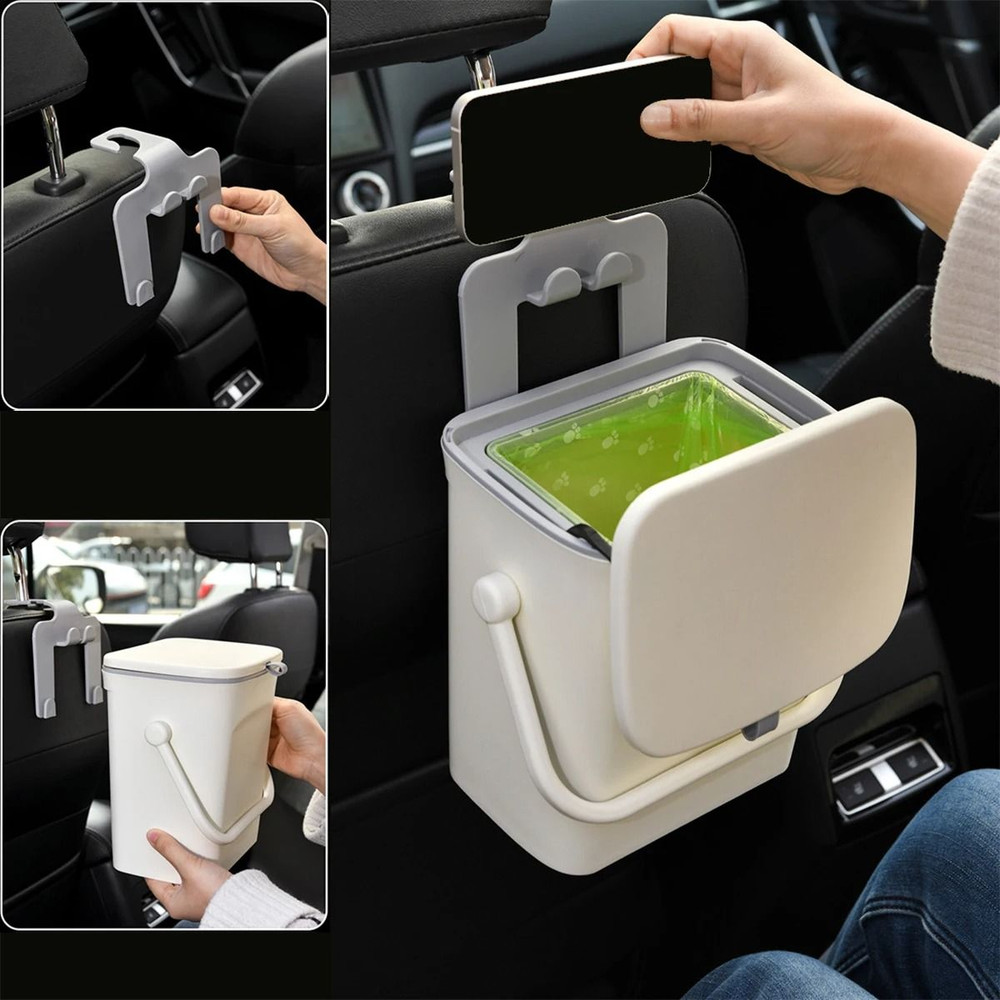 Car Trash Can With Phone Holder And 5L Rear Seat Storage Box 1