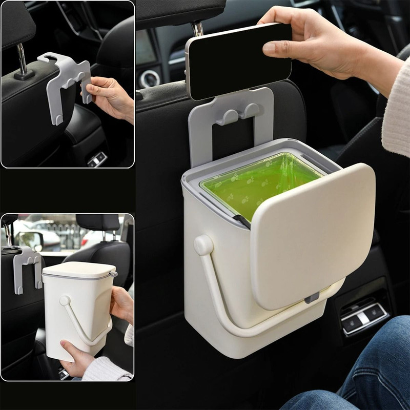 Car Trash Can With Phone Holder And 5L Rear Seat Storage Box 1