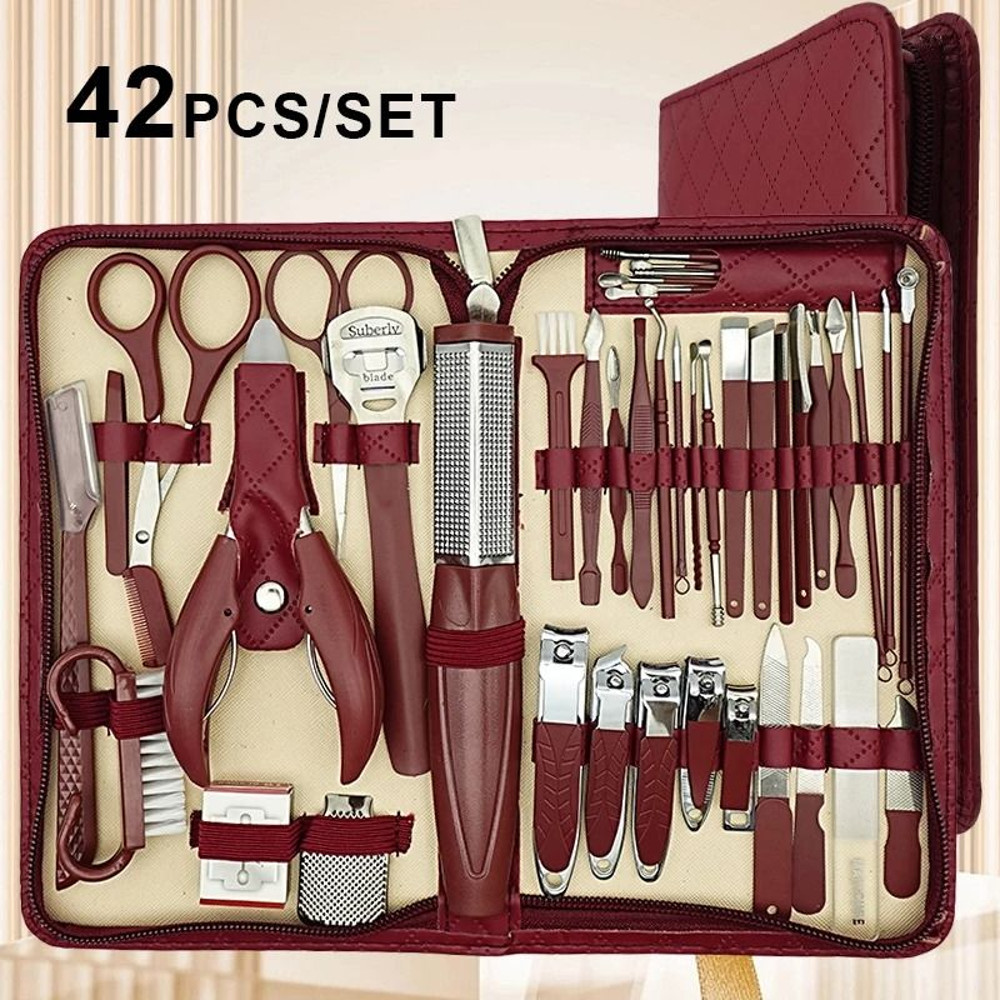 42 Piece Stainless Steel Manicure Pedicure Set With Zipper Case 0