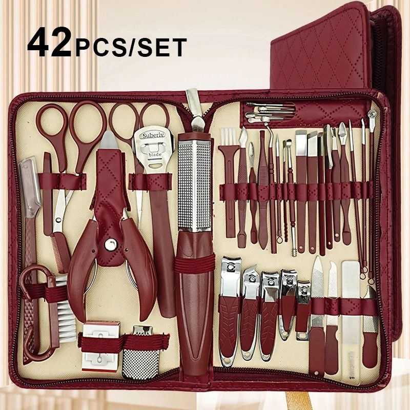 42 Piece Stainless Steel Manicure Pedicure Set With Zipper Case 0