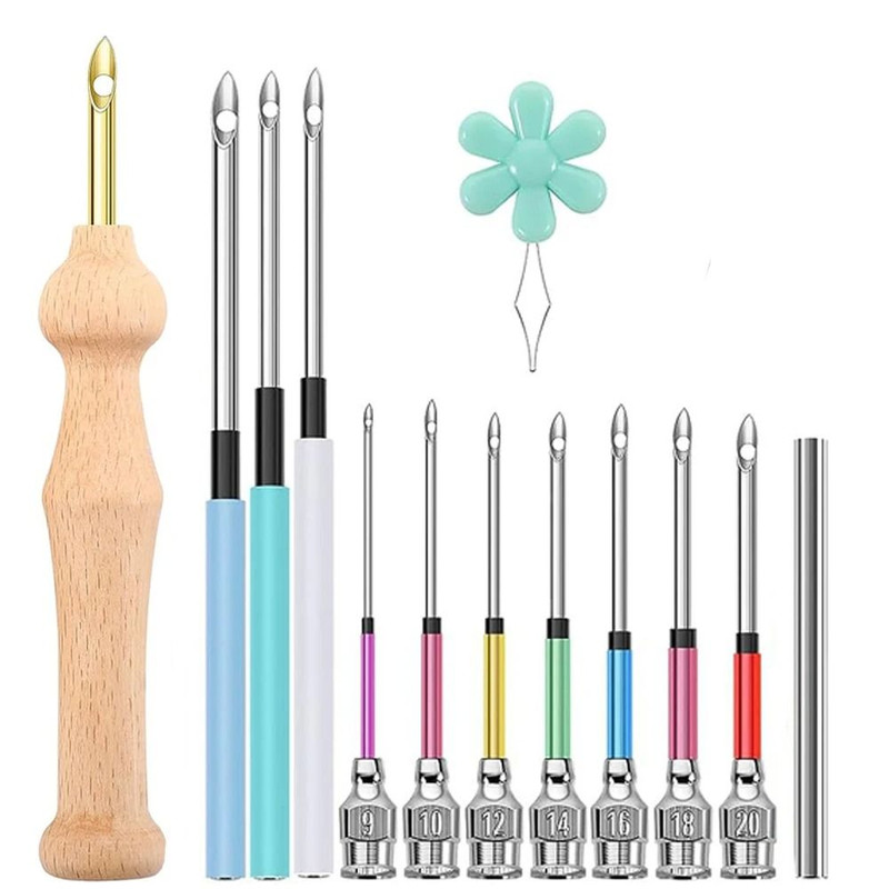 Embroidery Punch Needle Kit With 13 Tools And Wooden Handle 11