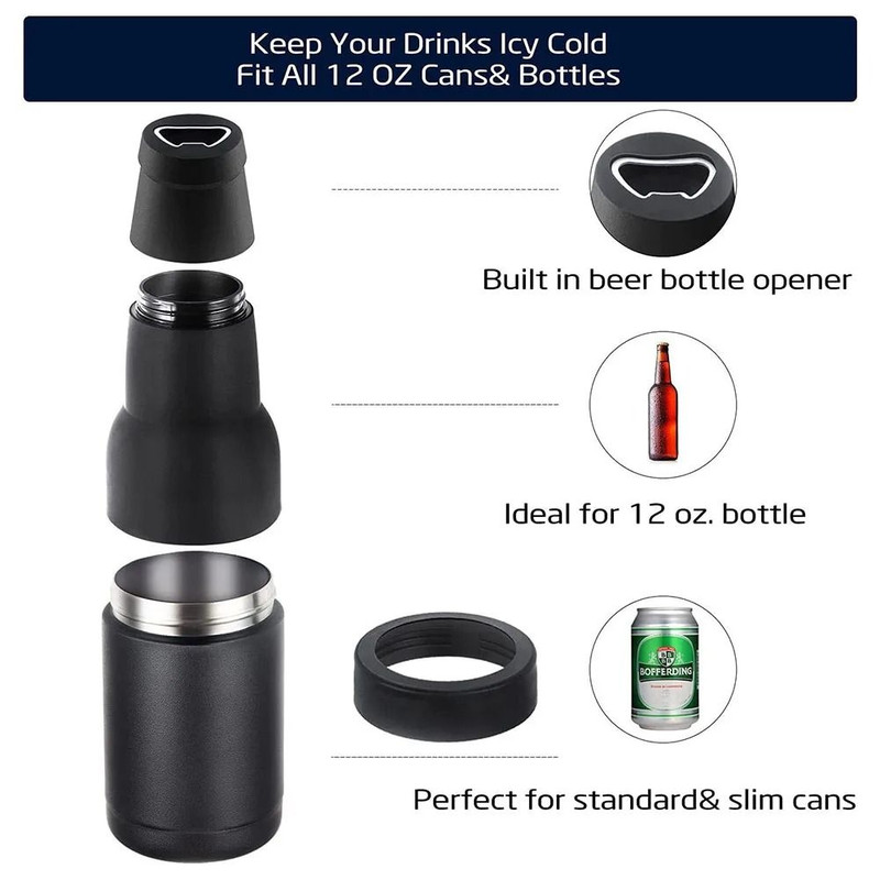 Stainless Steel 3 In 1 Insulated Drink Can And Bottle Holder With Opener 4