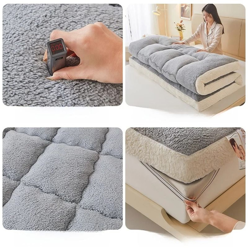 Thiened Lamb Velvet Mattress Pad Warm Soft Foldable Bedding For Home And Dorm 3