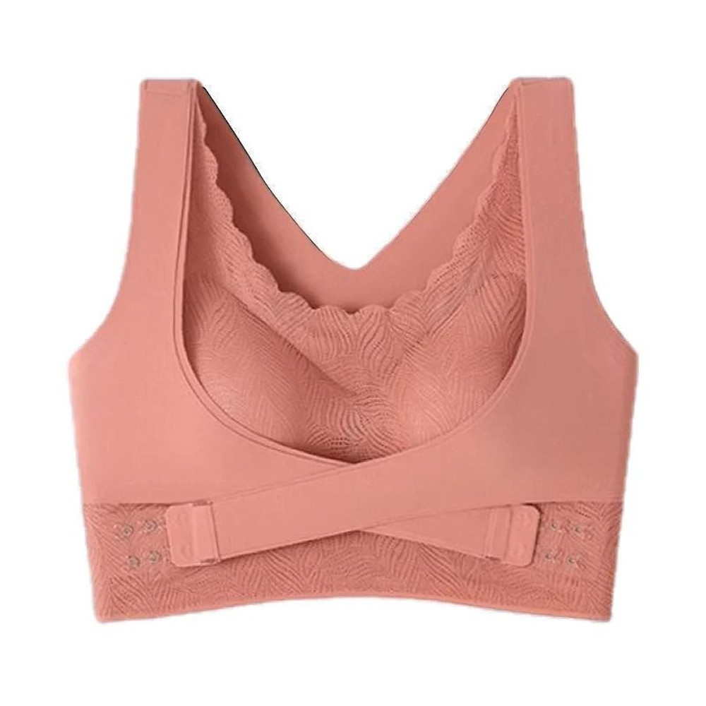 Contrast Lace Wireless Bra With Front Buckle And Criss Cross Back Design 3