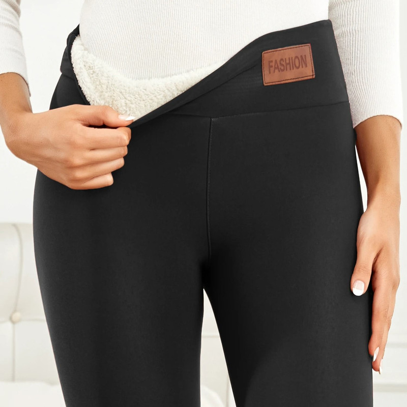 Women High Waist Thermal Fleece Lined Winter Warm Leggings 5