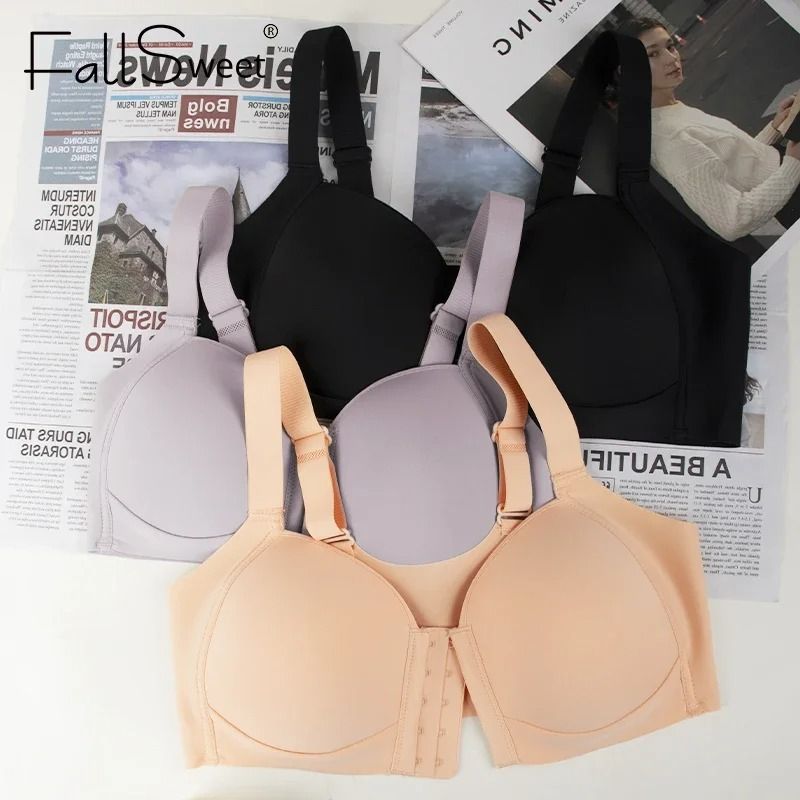 FallSweet Women Front Closure Plus Size Wireless Bralette Thin Cup Seamless Bra 1