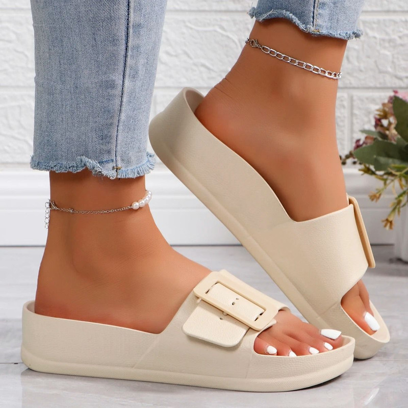 Women Platform Buckle Slip On Sandals Thick Sole Lightweight Beach Slippers 3