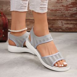 women flying woven summer mesh plus size flat sandals