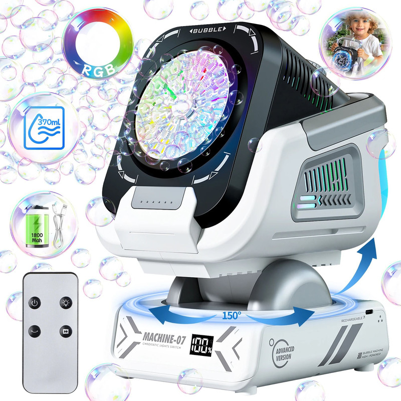 Upgraded Bubble Machine With Remote Control RGB Lights And Rechargeable Battery 0