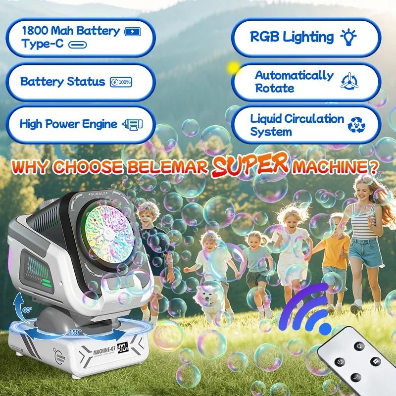 Upgraded Bubble Machine With Remote Control RGB Lights And Rechargeable Battery 4