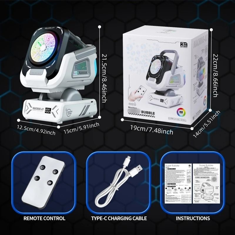 Upgraded Bubble Machine With Remote Control RGB Lights And Rechargeable Battery 6