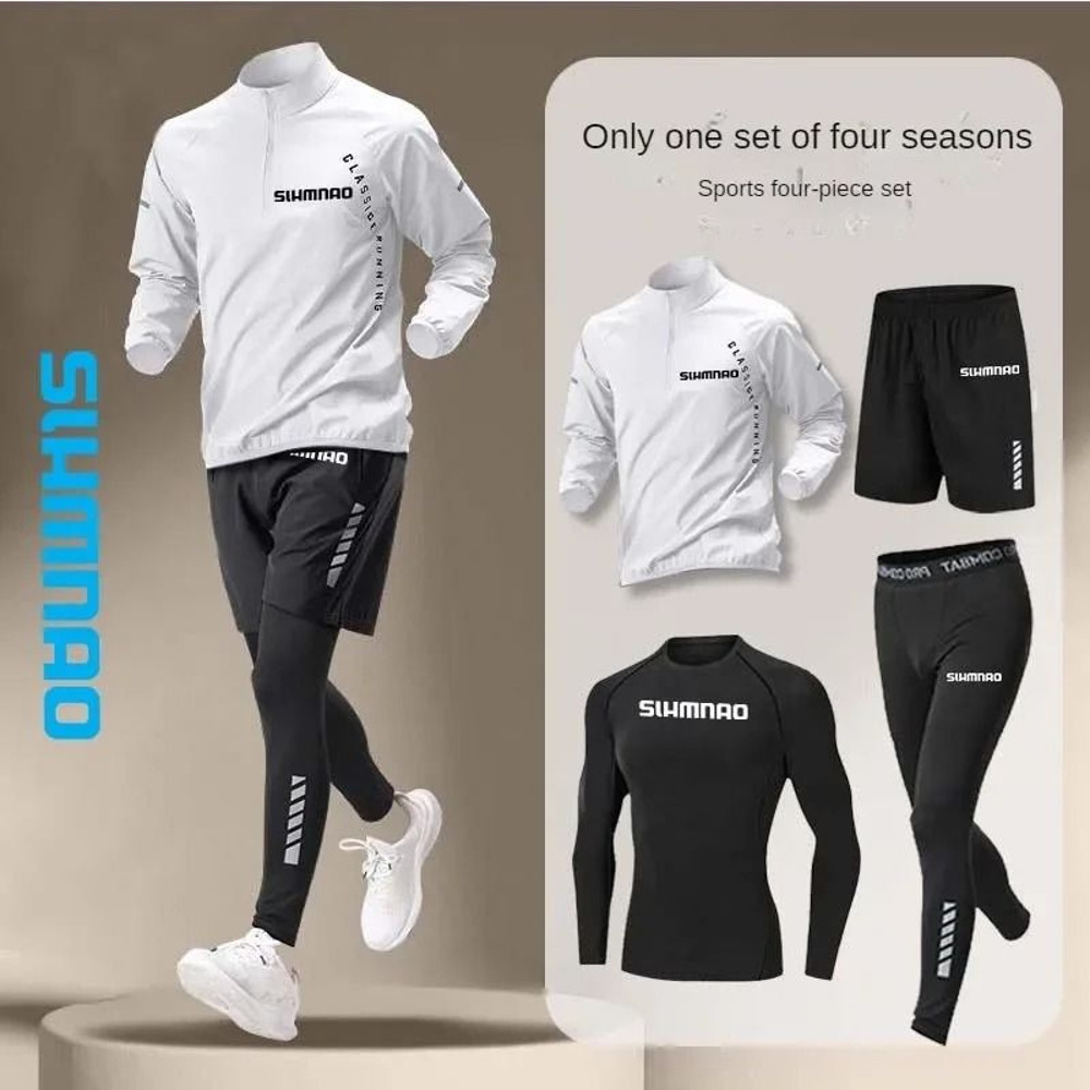 Men Summer Ice Silk Quick Dry Sportswear Four Piece Fitness Running Cycling Set 6