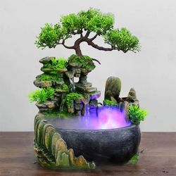 feng shui led tabletop fountain with flowing waterfall and color changing lights for office or home decor