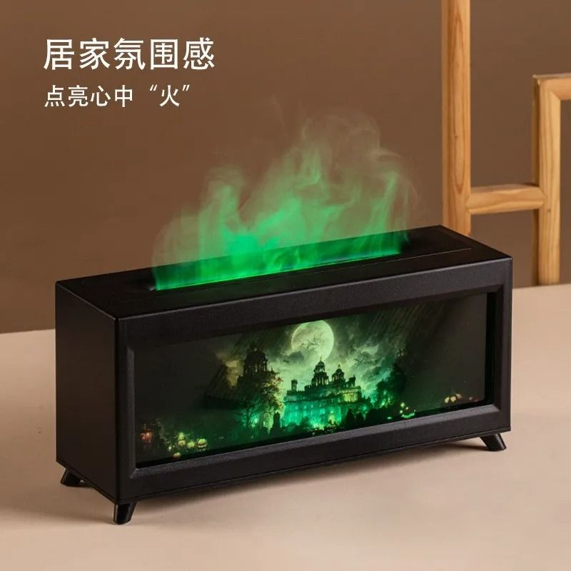 Home Fragrance Diffuser Fireplace Flame Essential Oil Humidifier With LED Atmosphere Lamp 1