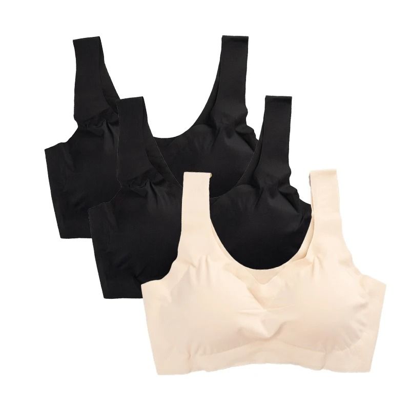 3 Pack Womens Ice Silk Seamless Push Up Bras Padded Sleep Bralettes 10