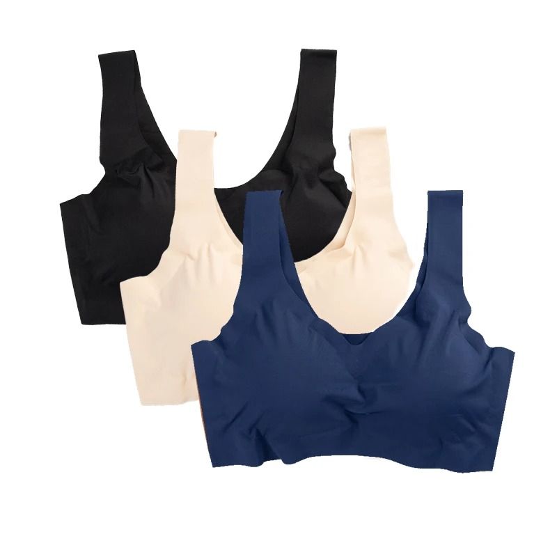 3 Pack Womens Ice Silk Seamless Push Up Bras Padded Sleep Bralettes 5