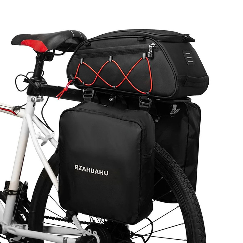 3 In 1 Waterproof Bike Rack Trunk Bag Rear Seat Cooler Bag With Side Hanging Bags 9