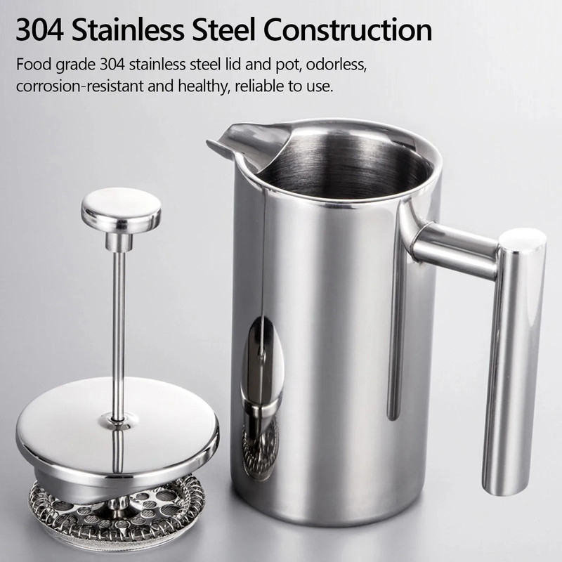 Stainless Steel Double Walled French Press Coffee Maker Pot 2
