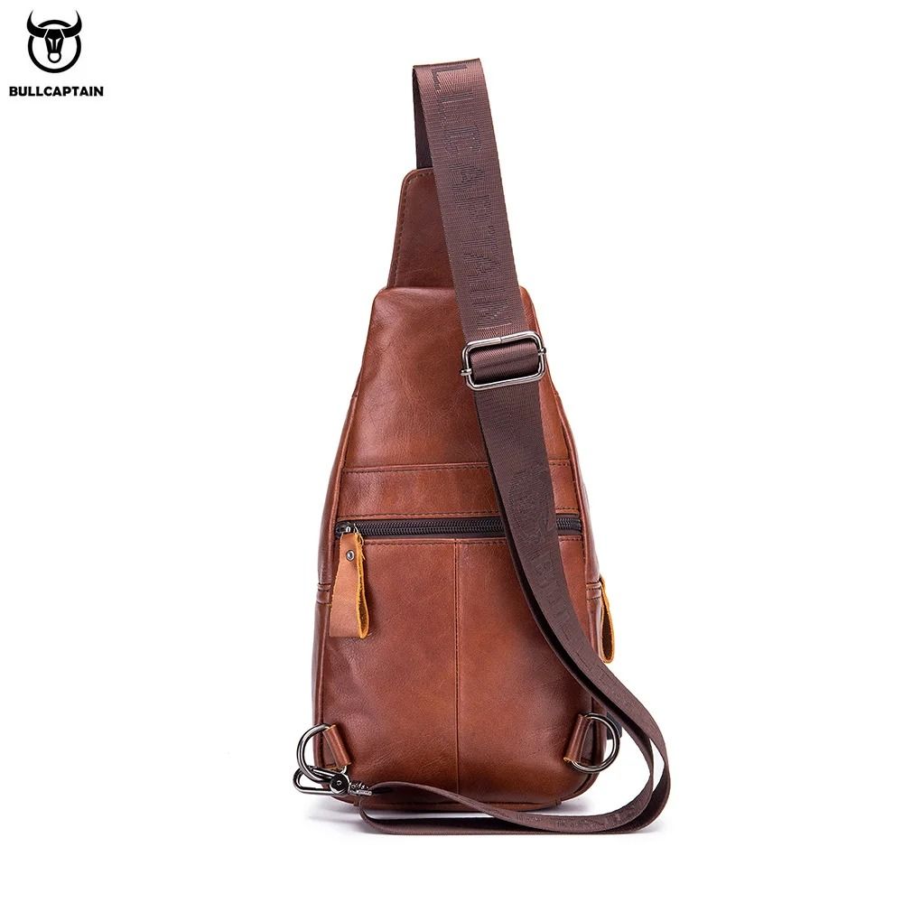 Bullcaptain Leather Large Capacity Chest Bag Men Shoulder USB Port Outdoor 1