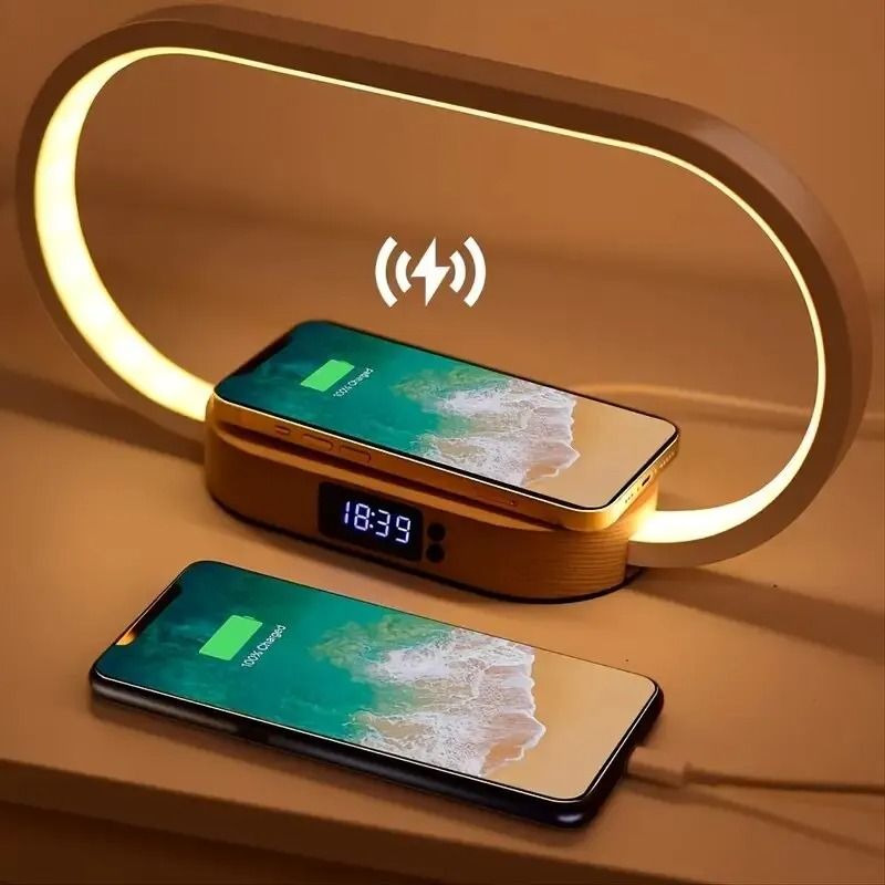 Multifunction Wireless Charger Stand Clock LED Desk Lamp With USB Fast Charging Dock 0