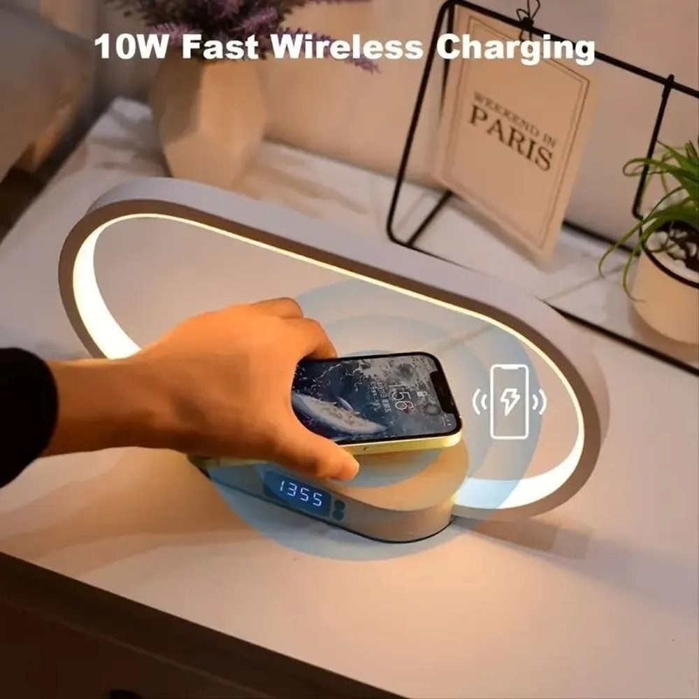 Multifunction Wireless Charger Stand Clock LED Desk Lamp With USB Fast Charging Dock 2