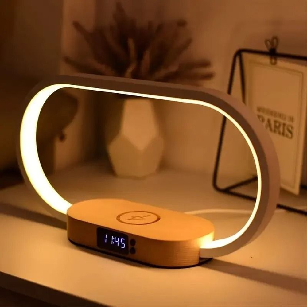 Multifunction Wireless Charger Stand Clock LED Desk Lamp With USB Fast Charging Dock 6