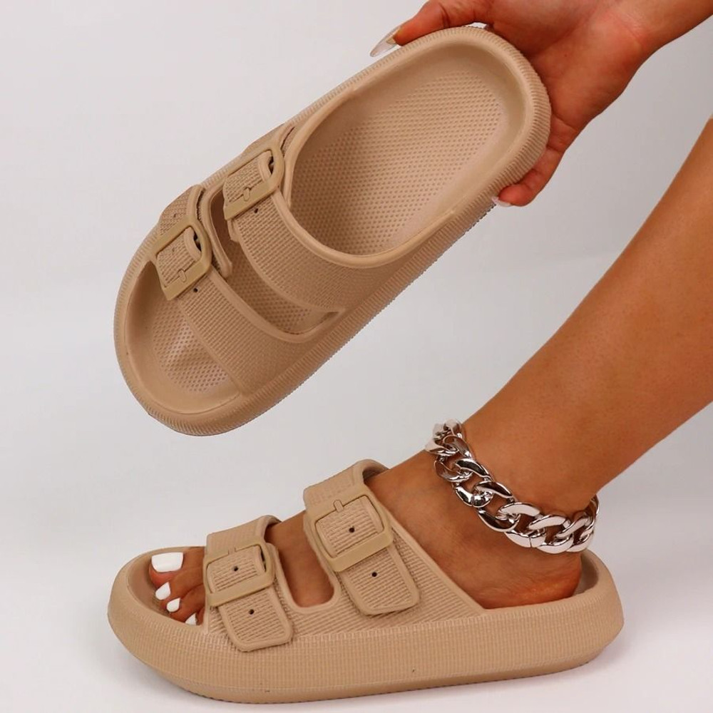 Couple Anti Slip Slides With Double Buckle Home Slippers 2