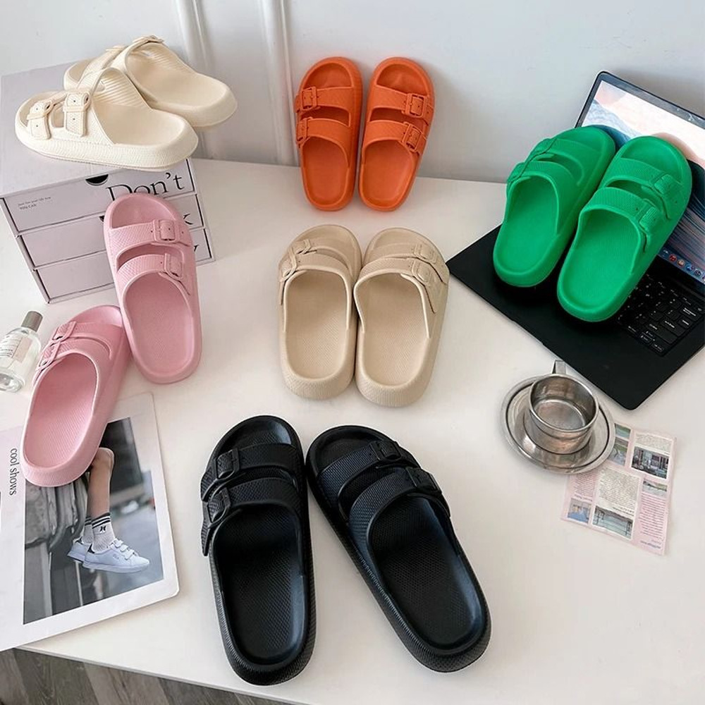 Couple Anti Slip Slides With Double Buckle Home Slippers 4