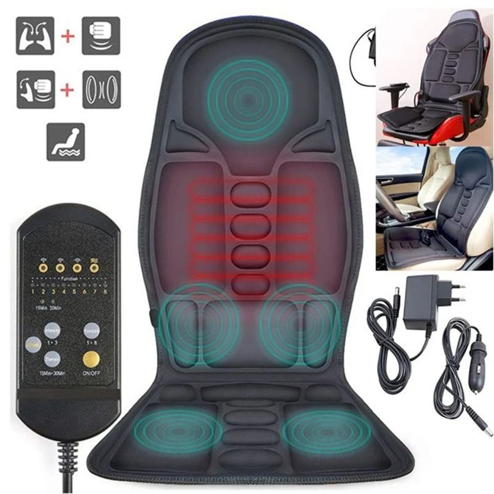 Lumbar Massage Mat Cushion Heating Vibrating Neck Back Pain Relief Pad 8