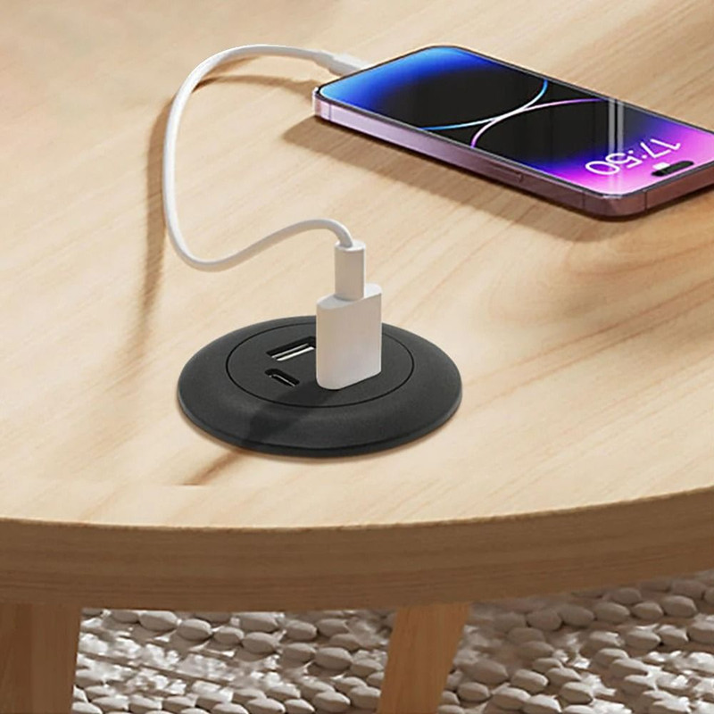 Desktop Hole Embedded USB Hub Type C USB Charger 3 In 1 Splitter For Laptop PC And Mobile Phone Cha 4