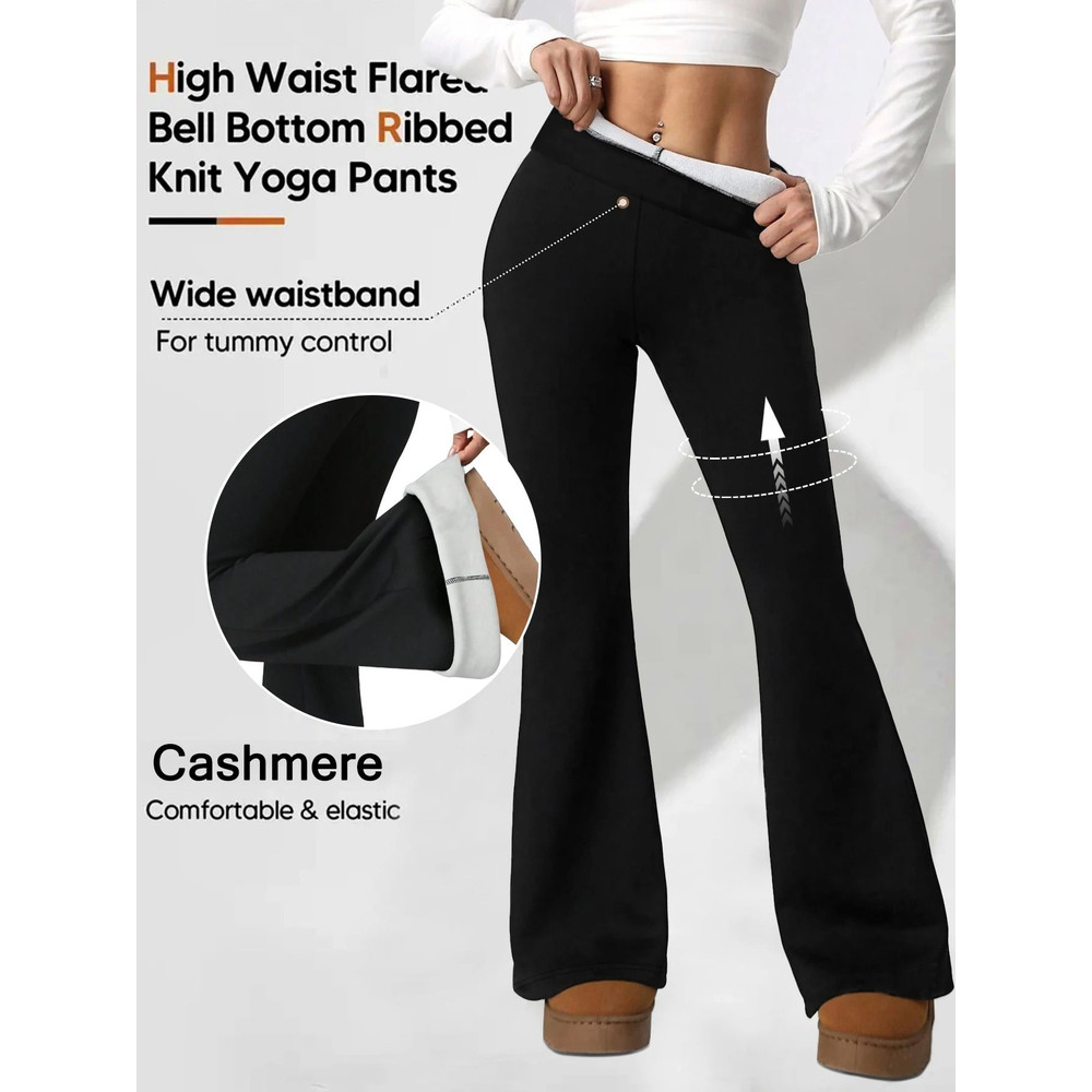 Soft Warm Plush High Waisted Bell Bottom Pants For Winter 1